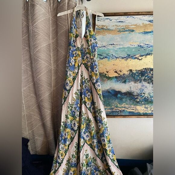 Anthropologie Dress Sonaya Daisys Floral Halter Maxi Linen Size 0 - Picture 4 of 13